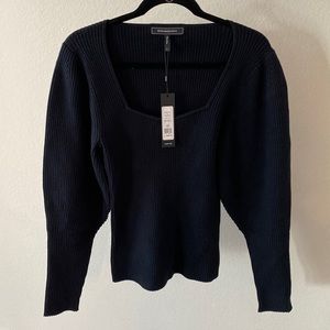 NWT BCBGMAXAZRIA Black Square Neck Ribbed Sweater